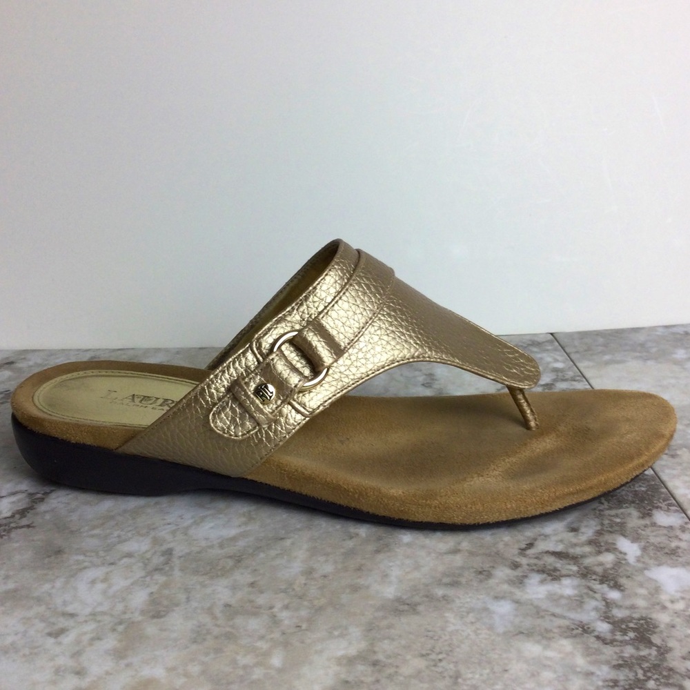 Ralph Lauren Krystal Vegan Gold Thong Sandals Sz 9B